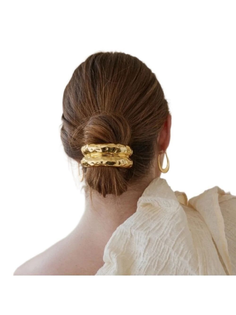 $20 (2 for $30) GOLD Hammered Metal Cuff Ponytail Holder Double Crescent Elastic